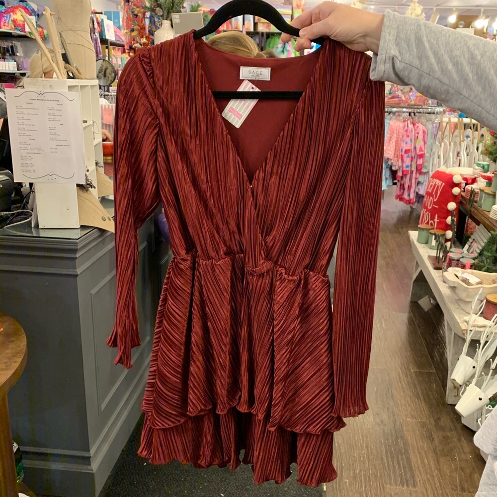 Red pleated dress